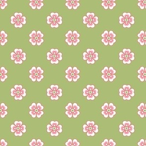 French country simple geometric floral pattern in green, white and hot pink