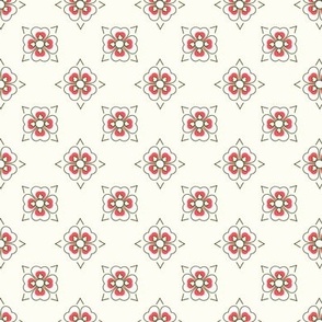 French country simple geometric floral pattern in hot pink and green on natural white
