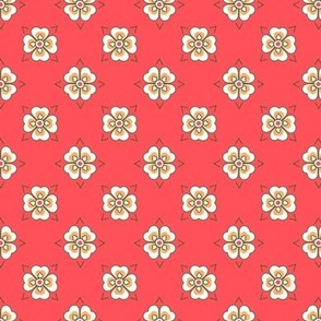 French country simple geometric floral pattern in hot pink, orange, white and green