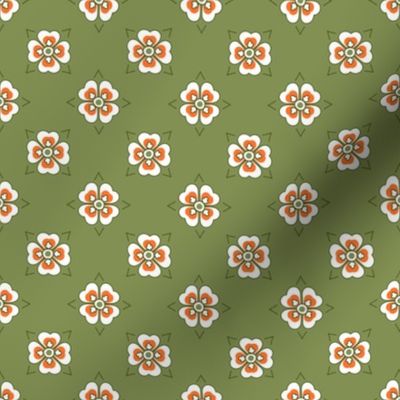 French country simple geometric floral pattern in green, pink and white