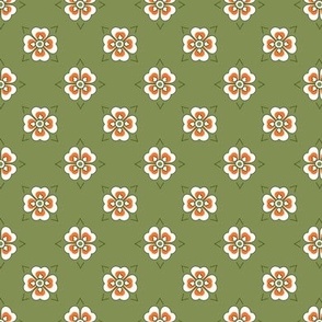 French country simple geometric floral pattern in green, pink and white