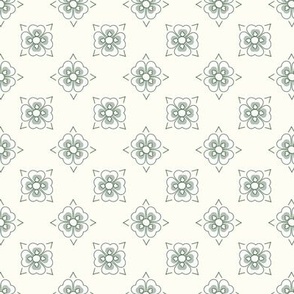 French country simple geometric floral pattern in duck egg green, soft green on natural white