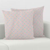 French country simple geometric floral pattern in blue on peach blush