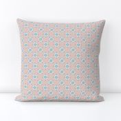 French country simple geometric floral pattern in blue on peach blush