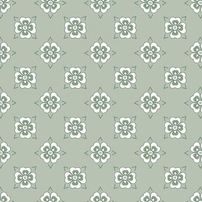 French country simple geometric floral pattern in soft green tones