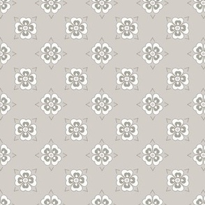 French country simple geometric floral pattern in warm grey tones