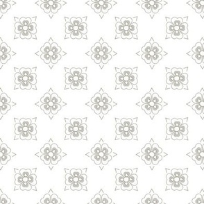 French country simple geometric floral pattern in soft warm greys on white