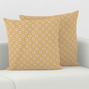 French country simple geometric floral pattern in golden wheat, coral pink and brown