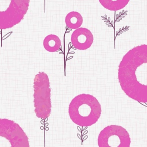 Bold abstract pink flowers on textured off white, JUMBO scale, some flowers are 10 inches tall