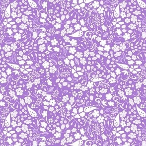 Ditsy Flower Fabric, White on Lilac, Small Scale