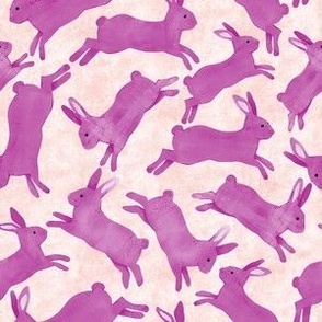 Magenta Pink Rabbits Jumping - Small Scale - Light Orange Bckg Bunny Bunnies Easter Spring