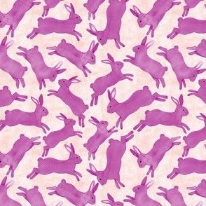 Magenta Pink Rabbits Jumping -Ditsy Scale - Light Orange Bckg Bunny Bunnies Easter Spring