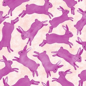 Magenta Pink Rabbits Jumping - Medium Scale - Light Orange Bckg Bunny Bunnies Easter Spring