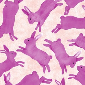 Magenta Pink Rabbits Jumping -Large Scale - Light Orange Bckg Bunny Bunnies Easter Spring