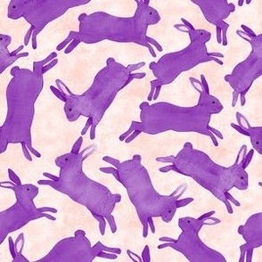 Purple Rabbits Jumping - Small Scale - Light Orange Bckg Bunny Bunnies Easter Spring