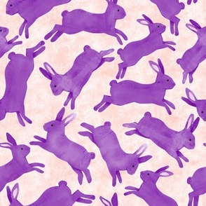 Purple Rabbits Jumping - Medium Scale - Light Orange Bckg Bunny Bunnies Easter Spring