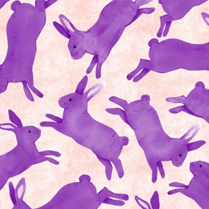 Purple Rabbits Jumping - Large Scale - Light Orange Bckg Bunny Bunnies Easter Spring
