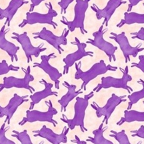 Purple Rabbits Jumping - Ditsy Scale - Light Orange Bckg Bunny Bunnies Easter Spring
