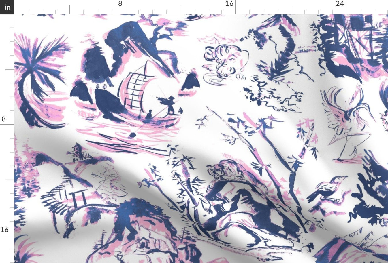 John's Toile Navy and Pinks