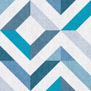 Checker Mirror Chevron Teal and Denim Blue (Large Scale)