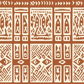 African Mali Angola Senegal Burkina Faso Mud cloth Style Pattern Cream Brown  
