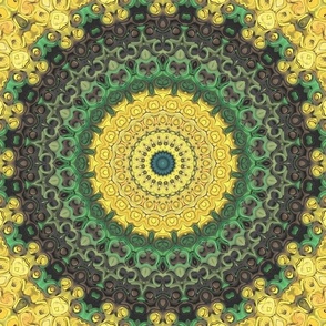 Earthy Green and Yellow Mandala Kaleidoscope Medallion