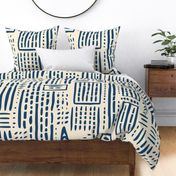Cream / Blue Africa Tribal Dotted Ethnic Mudcloth Style I