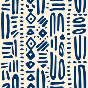 Blue and Cream Mali Mudcloth Pattern Tribal Shapes Dotted  5