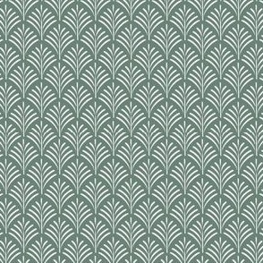 micro scale // art deco fronds - juniper green_ pure white - fish scale fans
