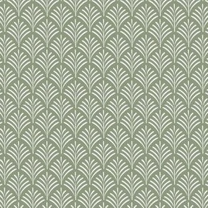 micro scale // art deco fronds - leaflet green_ pure white - fish scale fans