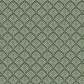 micro scale // art deco fronds - olivetone green - fish scale fans