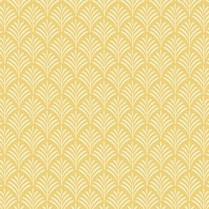 micro scale // art deco fronds - sunny side up yellow_ pure white - fish scale fans
