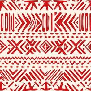 Mali Africa Mudcloth Pattern - Elegant Red Cream I