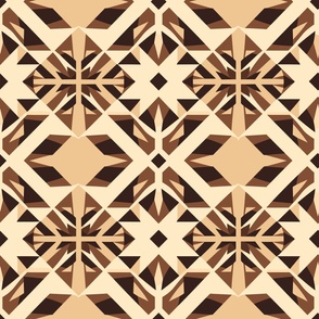 Africa Inspired Warm Brown Diamond Snowflake Geometric Pattern I