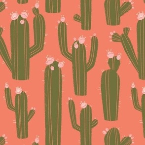 Funky Cacti (Peach, Dark Green, Light Pink)