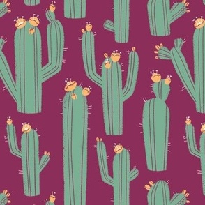 Funky Cacti (Wine Red, Green, Peach)