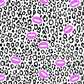Leopard Spots and Pink Lips on White Background