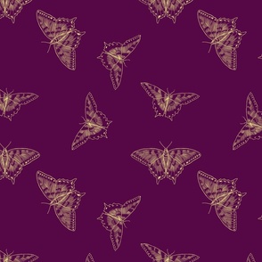 Purple and Yellow Butterflies, Purple Background, Small Scale