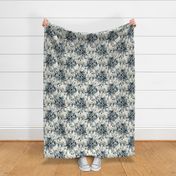 Sleepy Sloths Jungle Toile - teal navy on cream, medium 