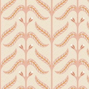 (L) Leaves stripes coordinate in beige and blush pink