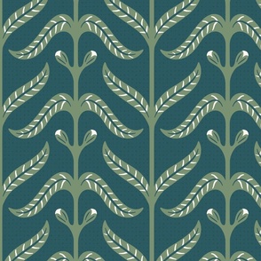 (L) Leaves stripes coordinate in emerald teal and light green