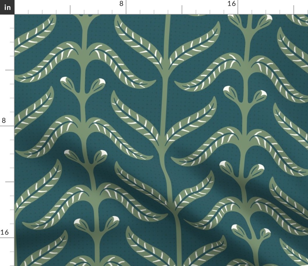 (L) Leaves stripes coordinate in emerald teal and light green