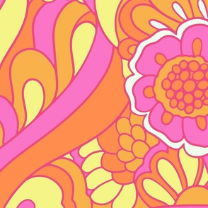 Retro Sunflowers FairyFloss Tango orange pink yellow by Jac Slade