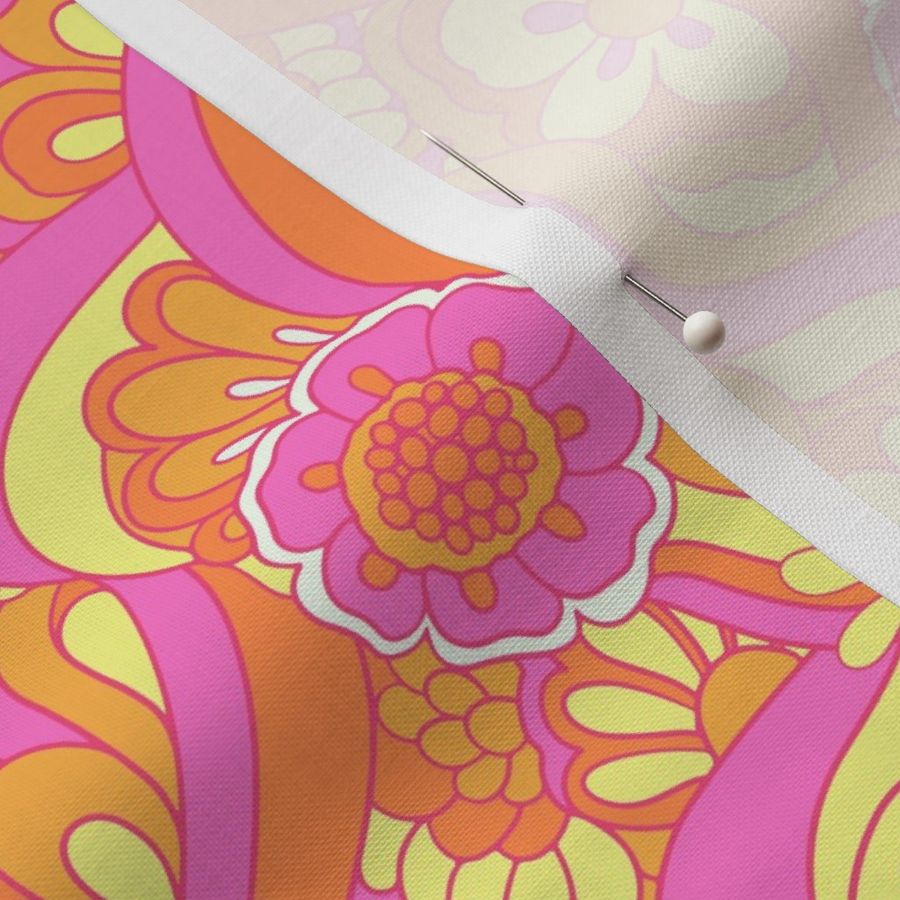 Retro Sunflowers FairyFloss Tango orange pink yellow by Jac Slade