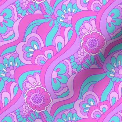 Retro Sunflowers Purple Grape pink Aqua blue by Jac Slade