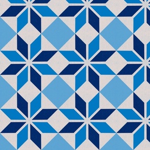Geometric flower in shades of blue as a Moroccan-inspired tile. Medium 7 inches.