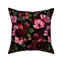 Nostalgic hand painted Watercolor Christmas Pink Rose Flowers - dark moody burgundy florals