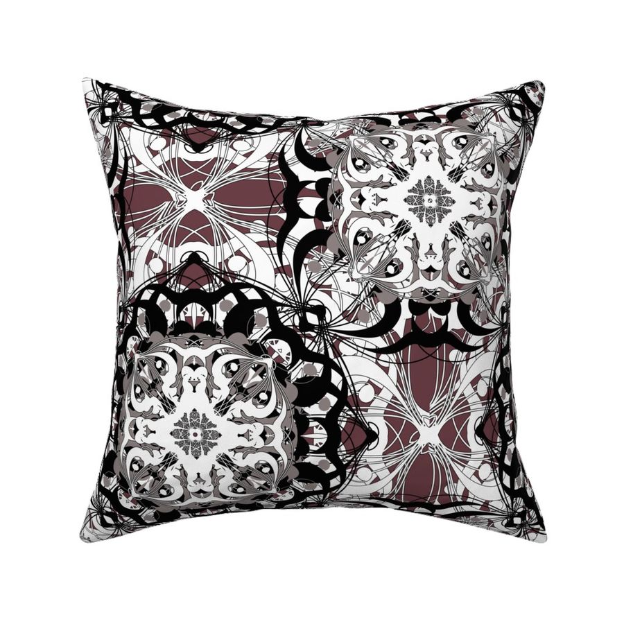 Silver and black winter mandala on burgundy / large