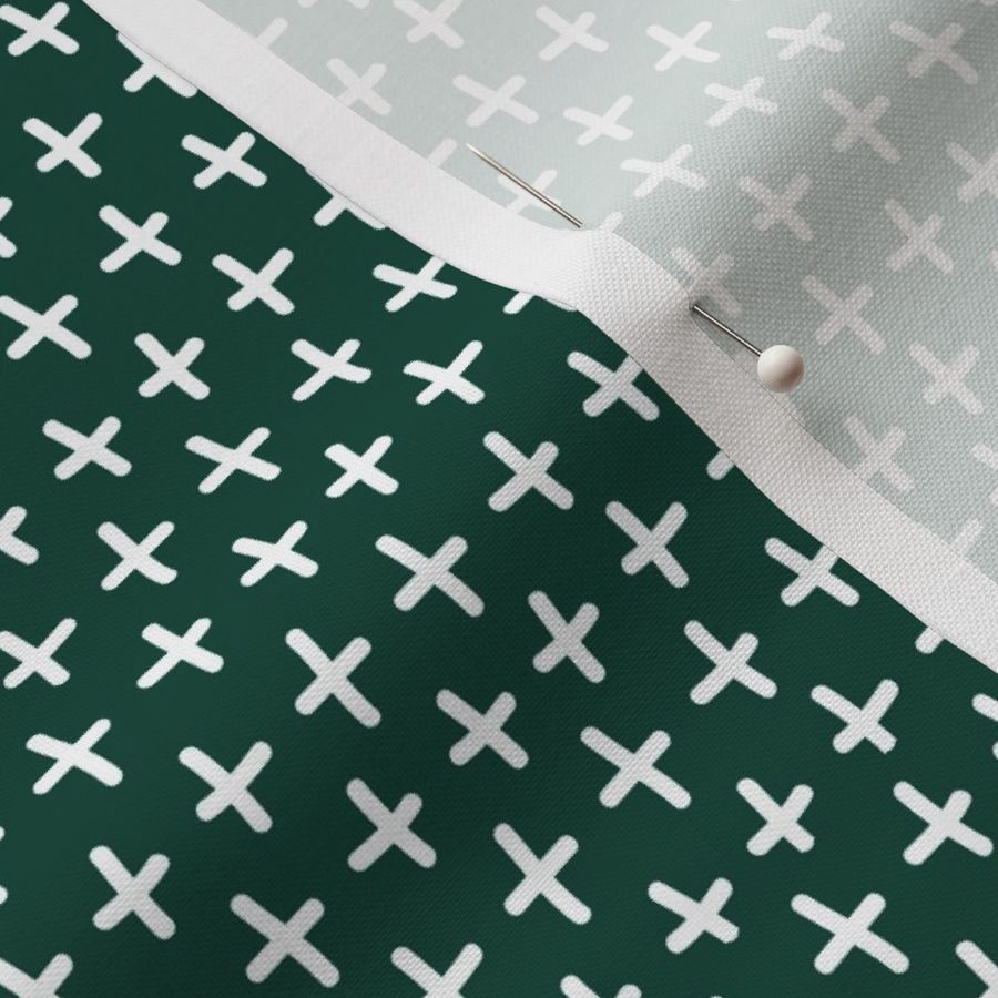 Plus Sign Symbols in Forest Green and White Coordinating Ditsy Print