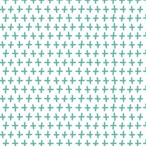 Plus Sign Symbols in White and Turquoise Green  Coordinating Ditsy Print